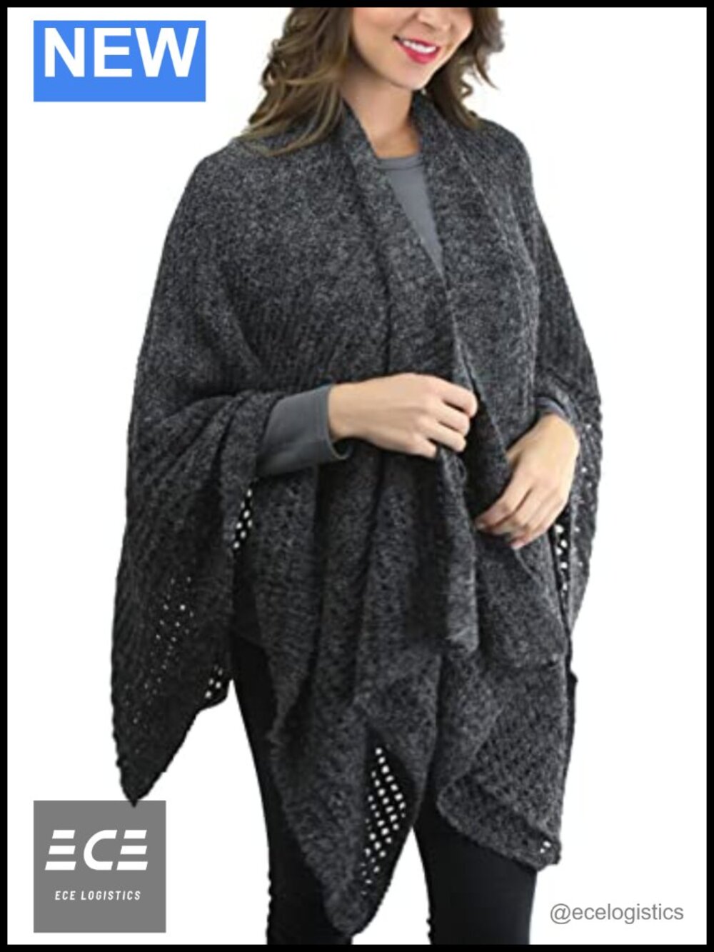 Warm Knit Winter Poncho Shawl Cozy Wrap One Size Acrylic